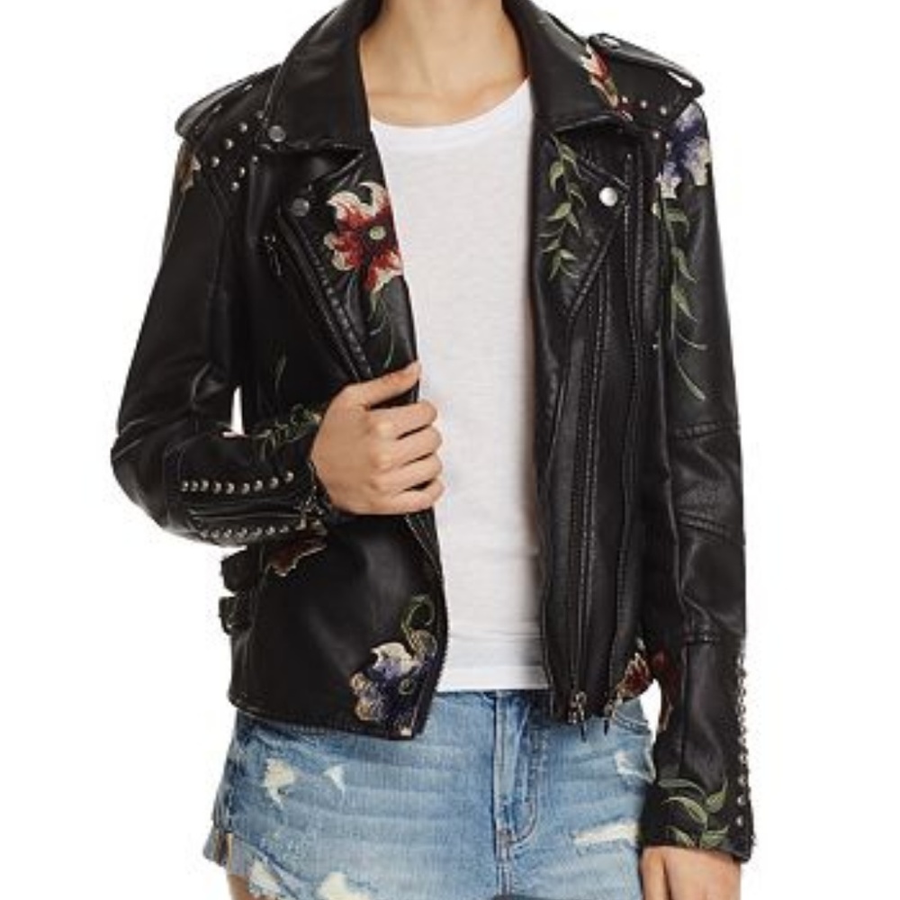 BLANK NYC floral embroidered biker jacket